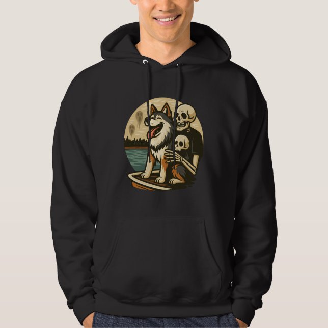 Skeleton with Dog on Haunted Lake Horror Art Hoodie (Vorderseite)