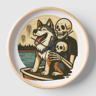 Skeleton with Dog on Haunted Lake Horror Art Uhr
