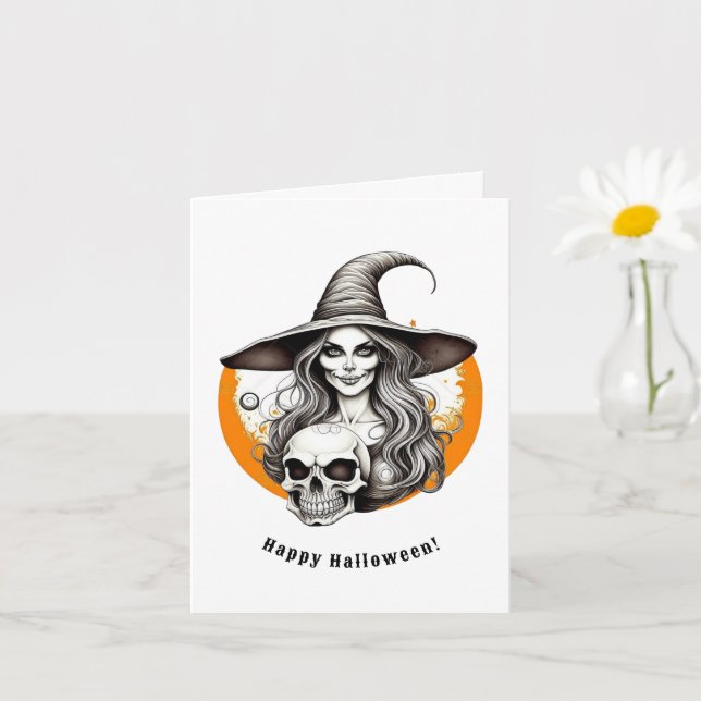 Skeleton Witwe Halloween Realistische Kunst Karte (Kleine Pflanze)