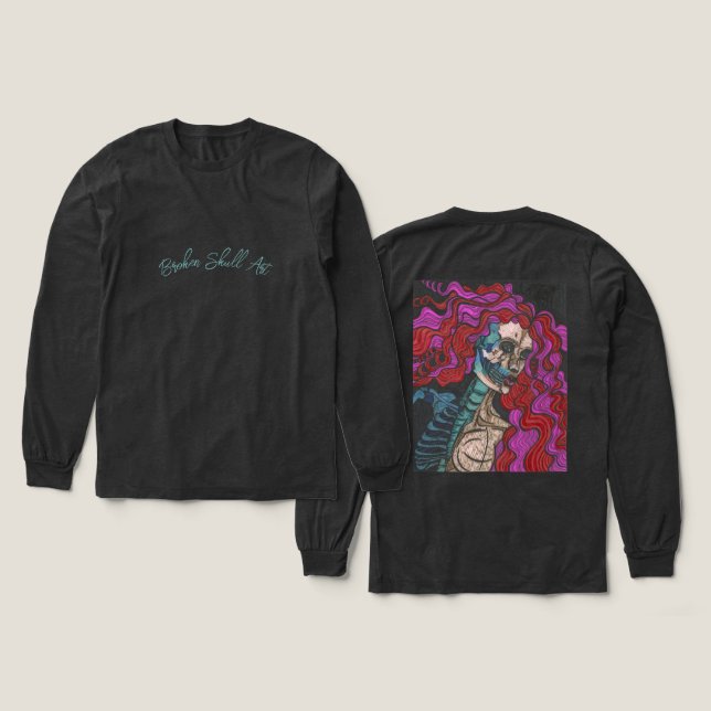 Skeleton Woman Long Sleeve Tri-Blend Shirt (Design Vorderseite & Rückseite)