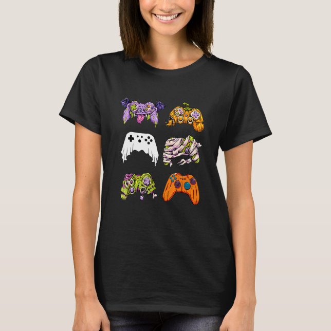 Skeleton Zombie Gaming Controllers Mummy Halloween T-Shirt (Vorderseite)