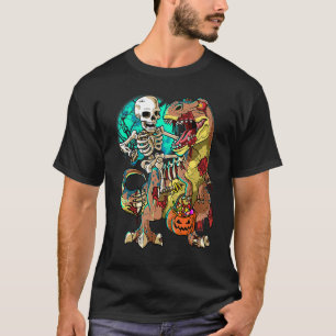 Skeleton Zombie Rex Halloween Kids Pumpkin Dinosau T-Shirt