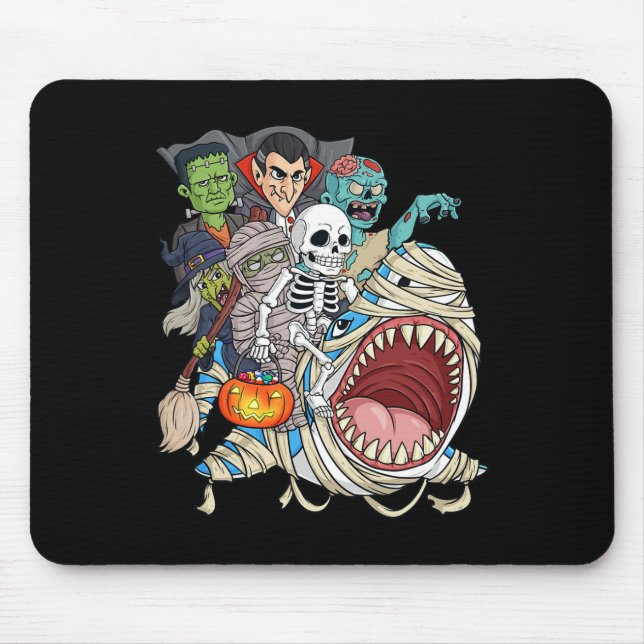 Skeleton Zombie Riding Mummy Shark Vampire Hallowe Mousepad (Vorne)