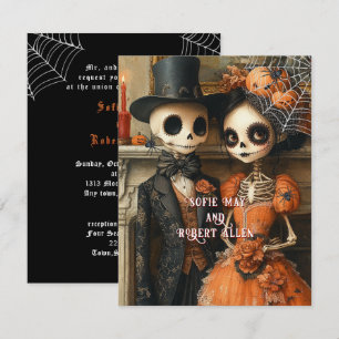 Skeletons Black Spiders Halloween Hochzeit Einladung