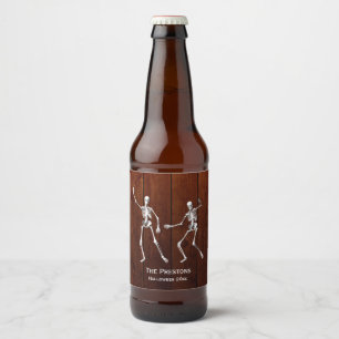 Skeletons de danse Halloween Bière Étiquette Bois