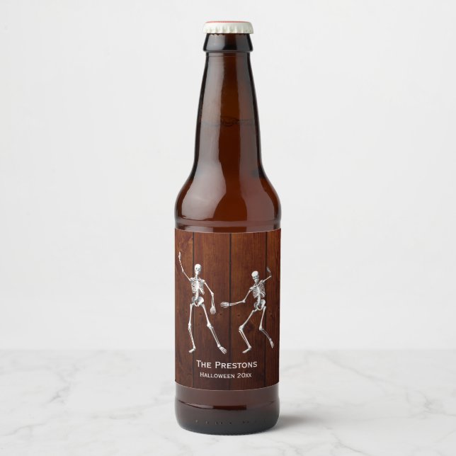 Skeletons de danse Halloween Bière Étiquette Bois (Devant)