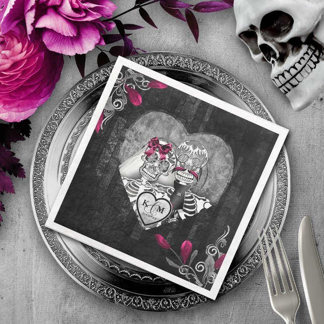 Skeletons Gothic Wedding Burgundy ID866 Serviette (Von Creator hochgeladen)
