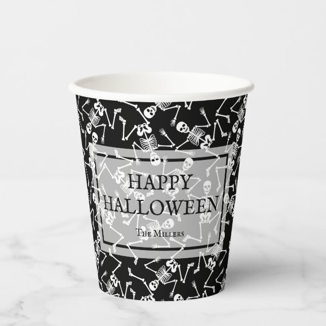 Skeletons Happy Halloween Pappbecher (Vorderseite)