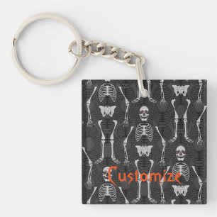Skeletons noir et orange Porte - clé double face
