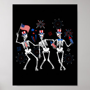 Skelett 4. Juli Amerikanische Flaggenellies Poster