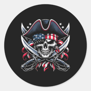 Skelett 4. Juli Pirat Männer USA Totenkopf Amerika Runder Aufkleber