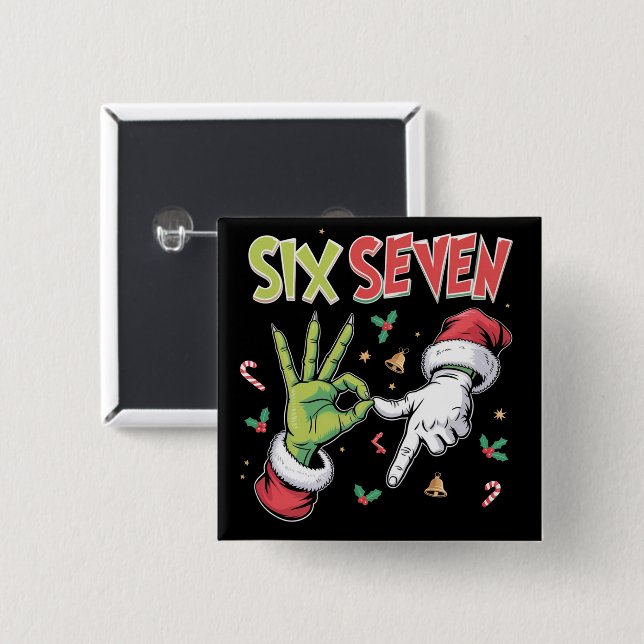 Skelett 6 7 Weihnachten Six Seven Meme Xmas Button (Vorne & Hinten)