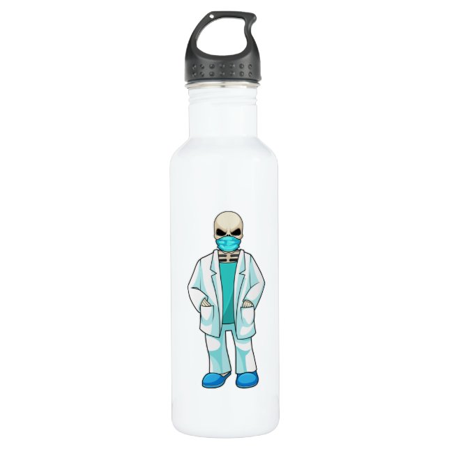 Skelett als Arzt mit Gesichtsmaske Edelstahlflasche (Vorderseite)