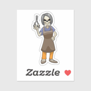 Skelett als Friseur mit Schere Aufkleber