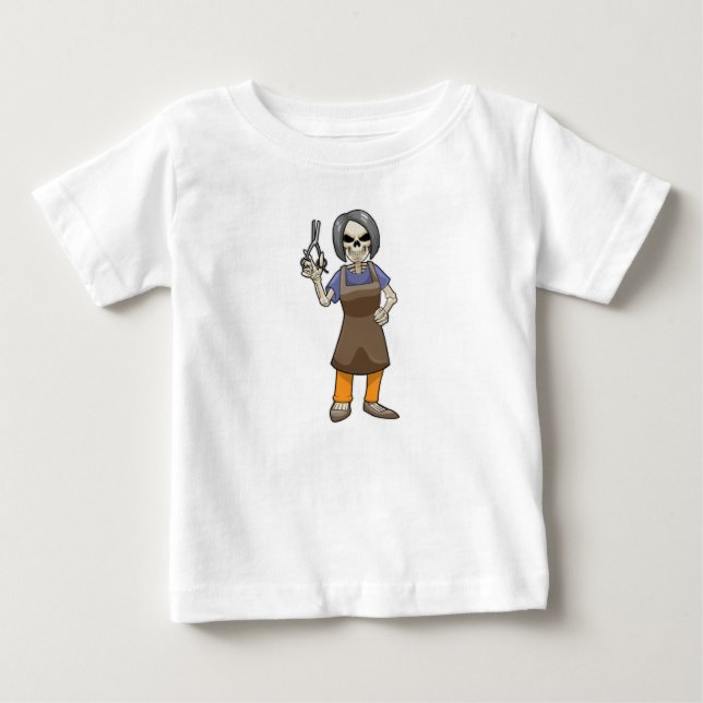 Skelett als Friseur mit Schere Baby T-shirt (Vorderseite)