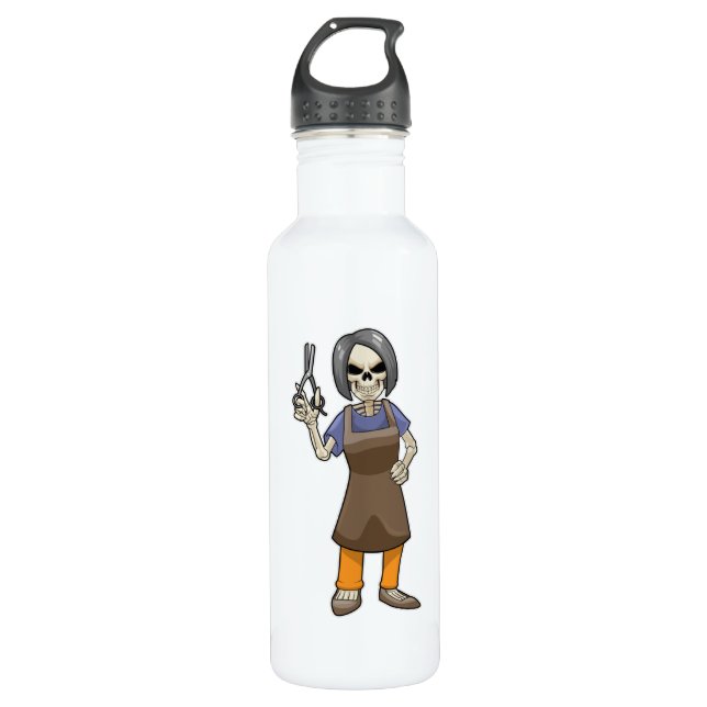 Skelett als Friseur mit Schere Edelstahlflasche (Vorderseite)