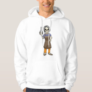 Skelett als Friseur mit Schere Hoodie