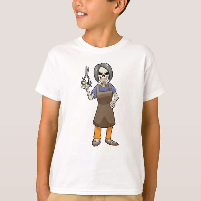 Skelett als Friseur mit Schere T-Shirt (Vorderseite)