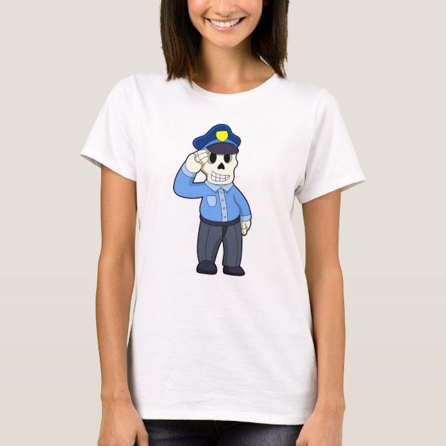 Skelett als Polizeibeamter mit Polizeihut T-Shirt (Vorderseite)