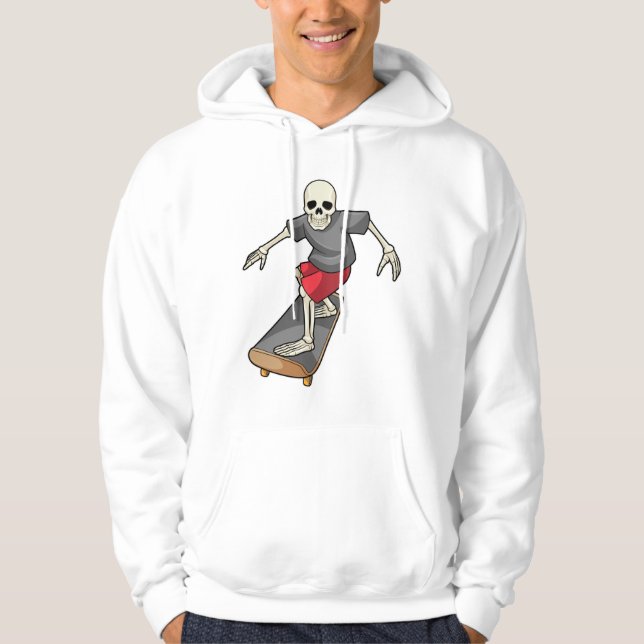 Skelett als Skater mit Skateboard Hoodie (Vorderseite)