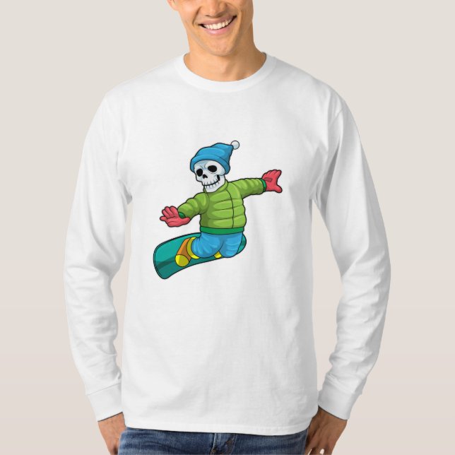 Skelett als Snowboarder mit Snowboard T-Shirt (Vorderseite)