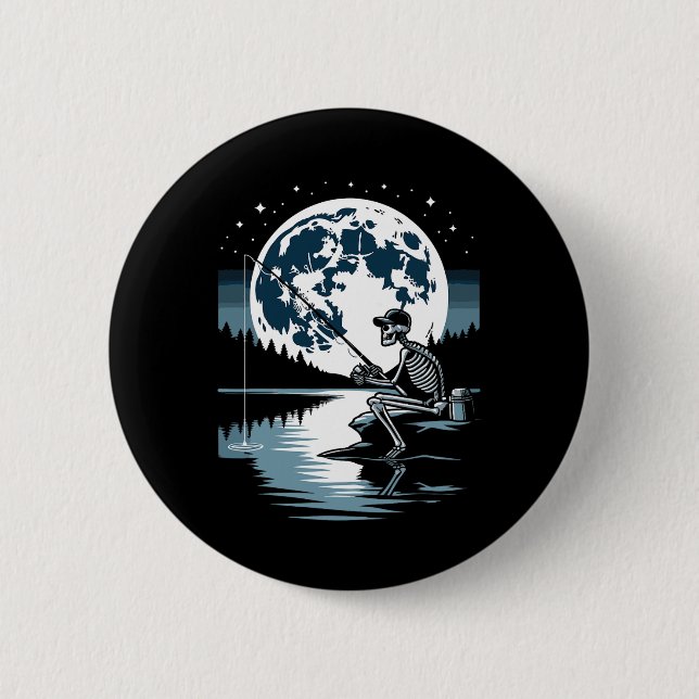 Skelett-Angler Halloween Gruseliger Fischer Unter  Button (Vorderseite)