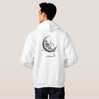 Skelett auf dem Mond mit Kaffee – gothische Nacht Hoodie