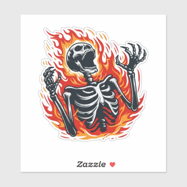 Skelett auf Feuer schreien Aufkleber (Blatt)