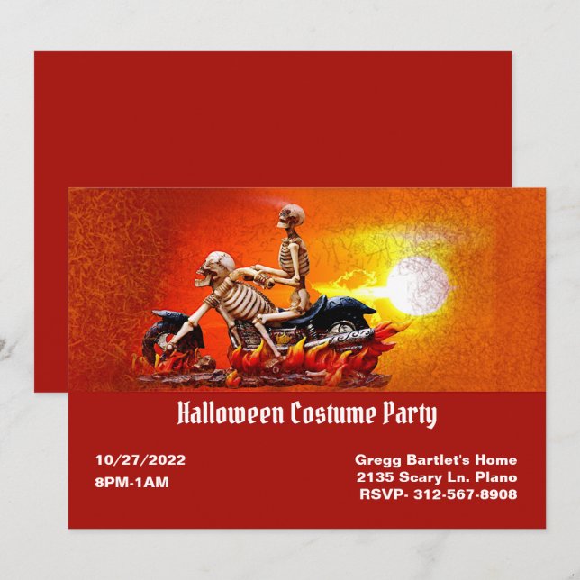 Skelett auf MotorradHalloween Einladung (Vorne/Hinten)