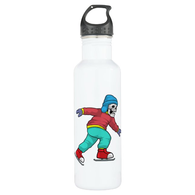 Skelett bei Ice Skaten mit Ice-Skaten Edelstahlflasche (Vorderseite)