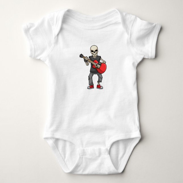 Skelett bei Musik mit Gitarre Baby Strampler (Vorderseite)