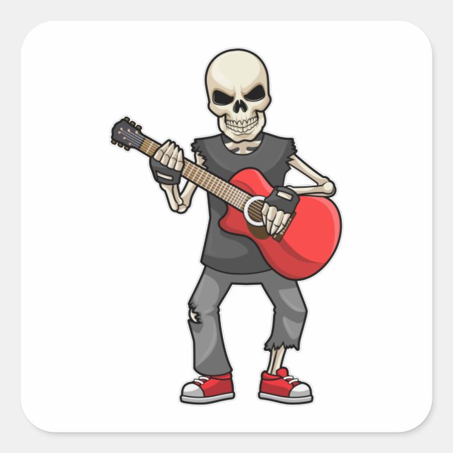 Skelett bei Musik mit Gitarre Quadratischer Aufkleber (Vorderseite)