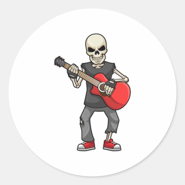 Skelett bei Musik mit Gitarre Runder Aufkleber (Vorderseite)