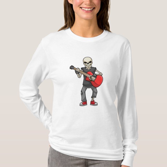 Skelett bei Musik mit Gitarre T-Shirt (Vorderseite)