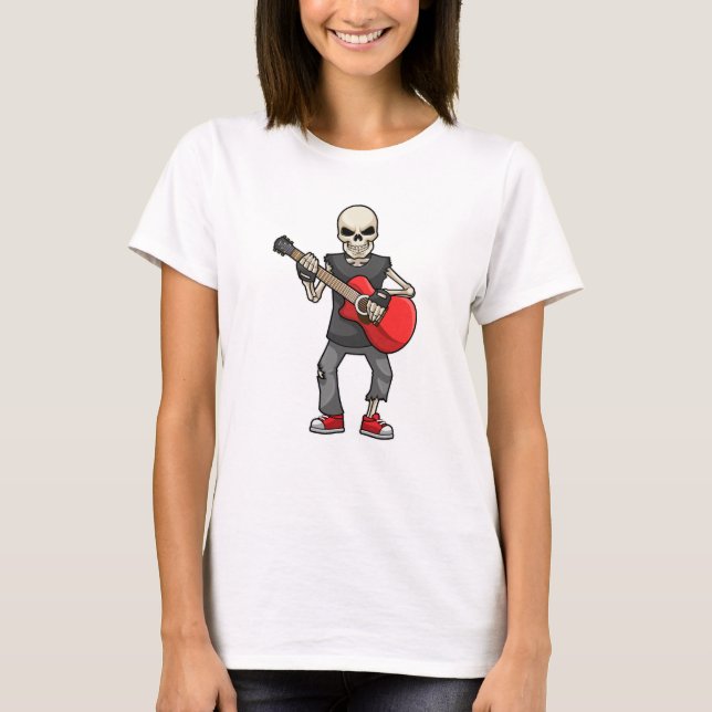Skelett bei Musik mit Gitarre T-Shirt (Vorderseite)