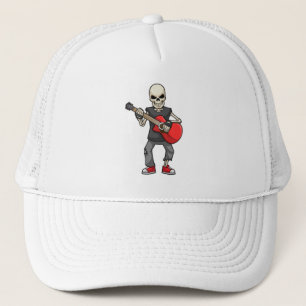 Skelett bei Musik mit Gitarre Truckerkappe