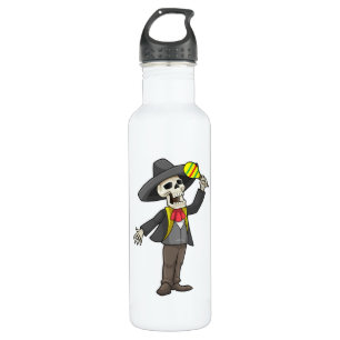 Skelett bei Musik mit Maracas Edelstahlflasche