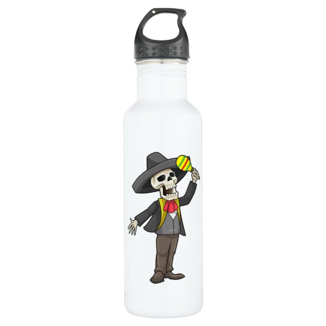 Skelett bei Musik mit Maracas Edelstahlflasche (Vorderseite)