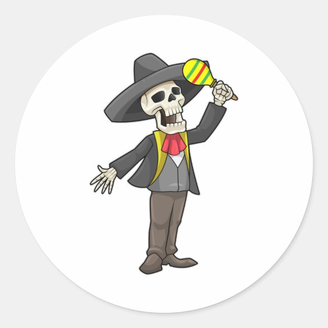 Skelett bei Musik mit Maracas Runder Aufkleber (Vorderseite)