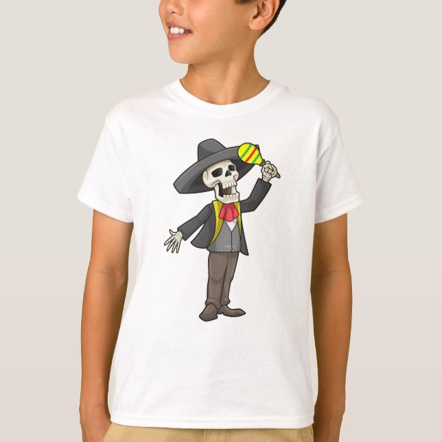 Skelett bei Musik mit Maracas T-Shirt (Vorderseite)