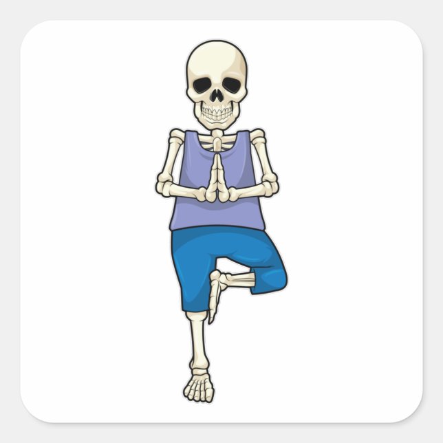 Skelett bei Yoga Stretching Quadratischer Aufkleber (Vorderseite)