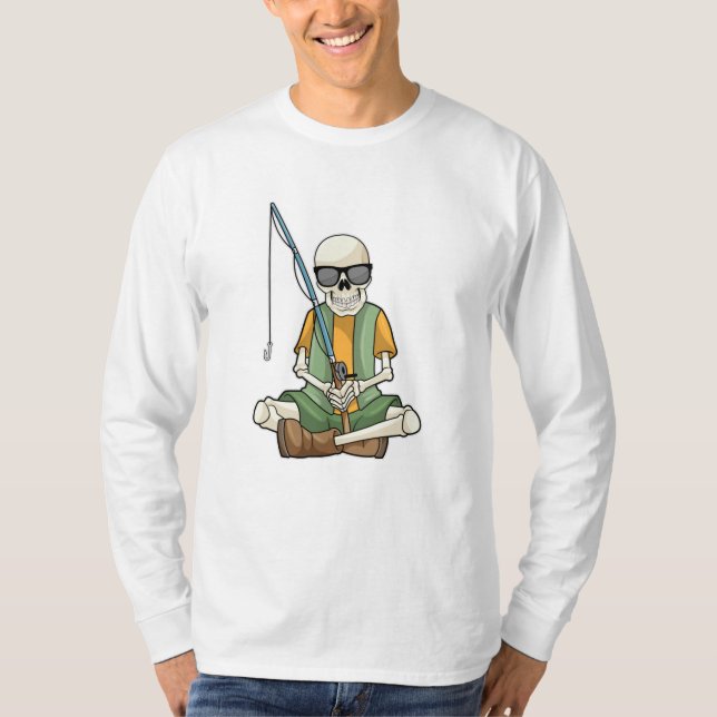 Skelett beim Angeln mit Angelrute T-Shirt (Vorderseite)