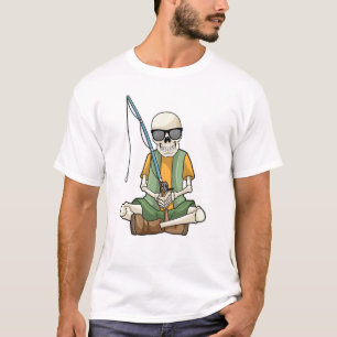 Skelett beim Angeln mit Angelrute T-Shirt
