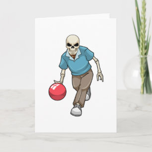 Skelett beim Bowling mit Bowlingkugel Karte