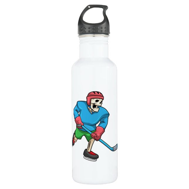 Skelett beim Eishockey mit Eishockeyschläger Edelstahlflasche (Vorderseite)