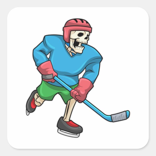 Skelett beim Eishockey mit Eishockeyschläger Quadratischer Aufkleber (Vorderseite)