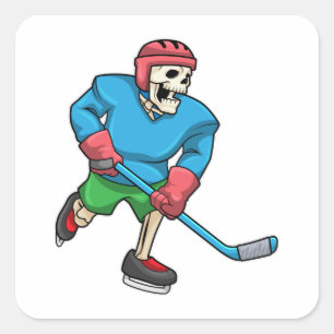 Skelett beim Eishockey mit Eishockeyschläger Quadratischer Aufkleber