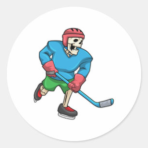 Skelett beim Eishockey mit Eishockeyschläger Runder Aufkleber