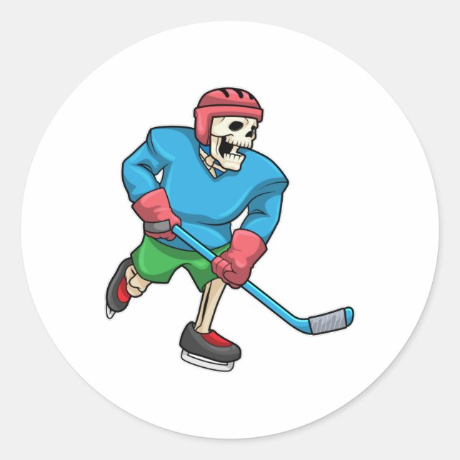 Skelett beim Eishockey mit Eishockeyschläger Runder Aufkleber (Vorderseite)