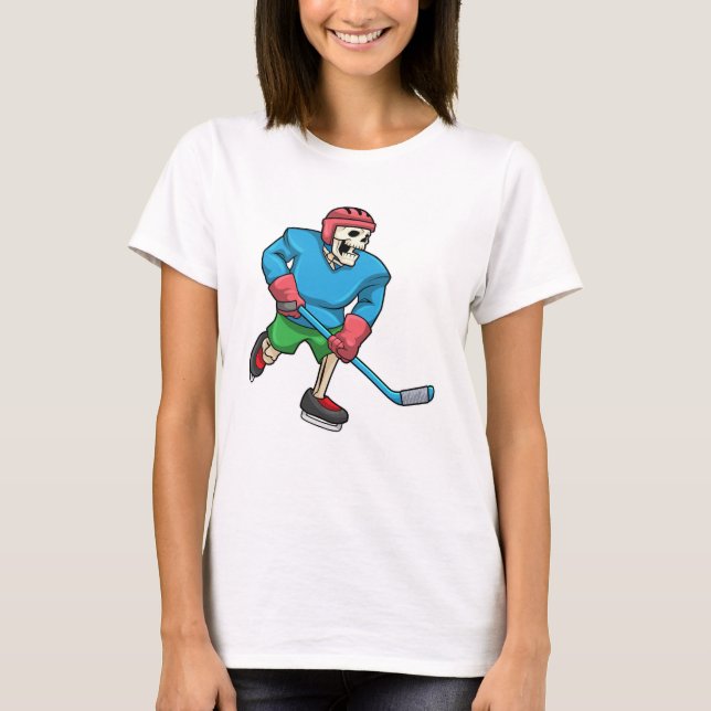 Skelett beim Eishockey mit Eishockeyschläger T-Shirt (Vorderseite)